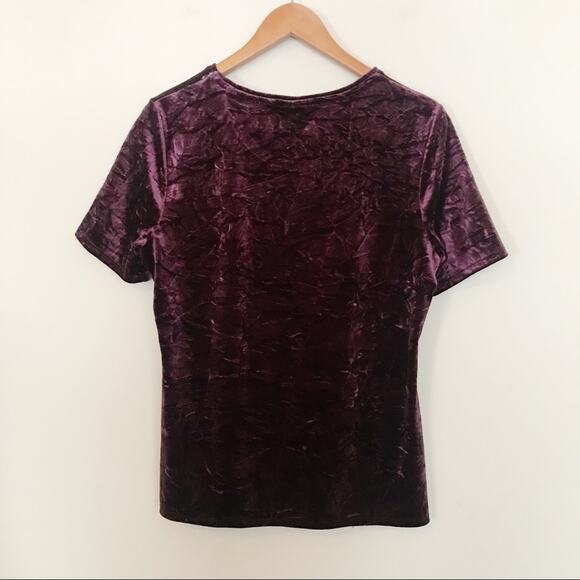 Chicos Stretchy Burgundy Crushed Velvet Velour Relaxed Short sleeve tee Top 1 M - Picture 5 of 9